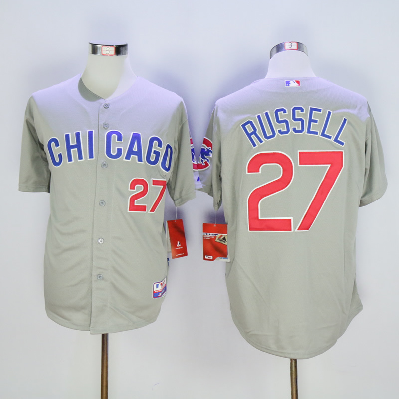 Men Chicago Cubs 27 Russell Grey MLB Jerseys